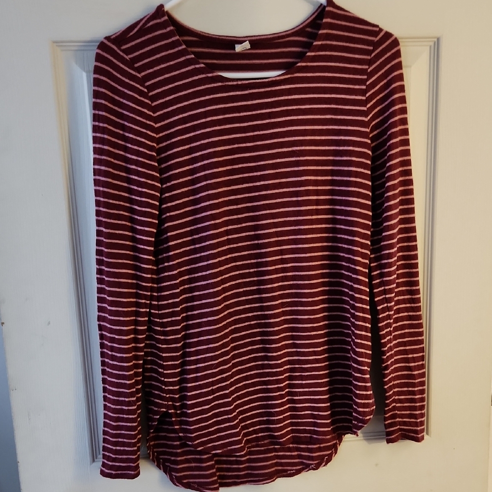 Old Navy Maroon and Pink Striped Top